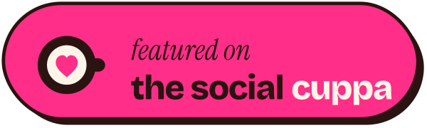 Featured on The Social Cuppa, pink badge