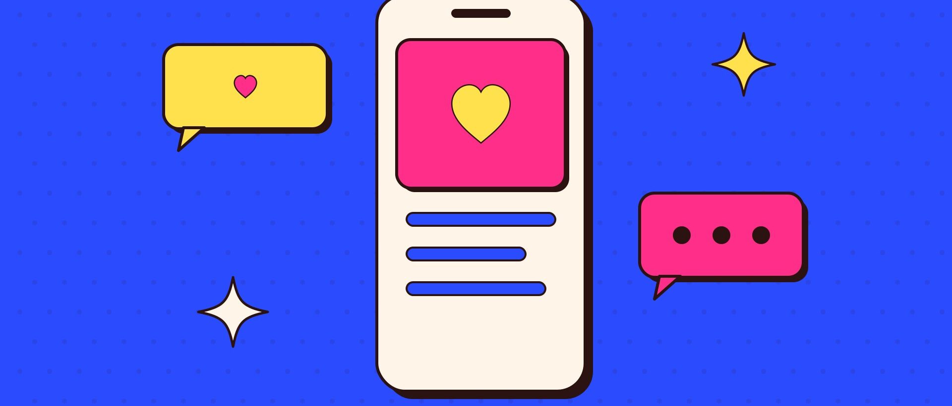 Illustration of a phone with a heart and chat bubbles for an article on what new business owners need to know about their social media manager