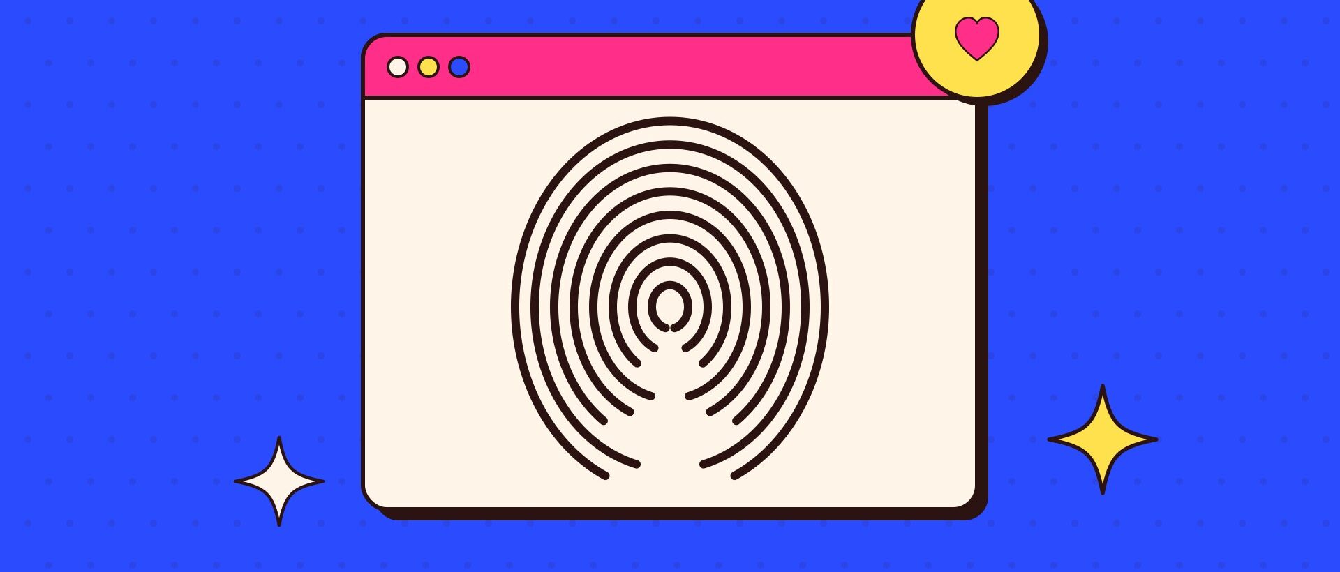 Illustration of a browser window with a fingerprint and a heart